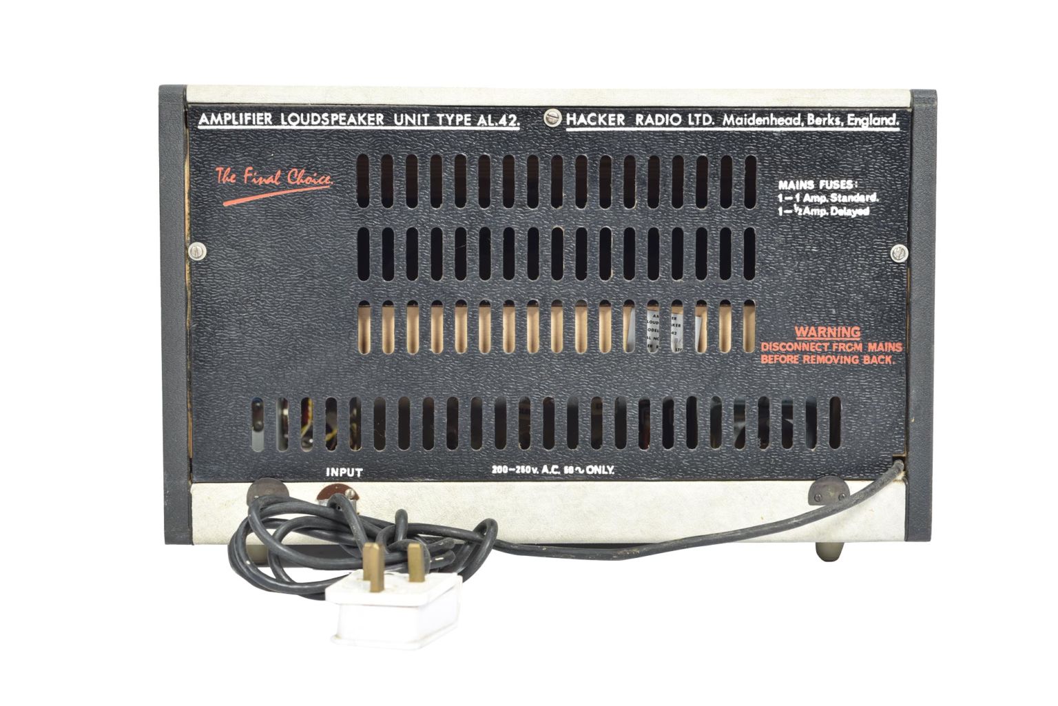 Hacker Amplifier Loudspeaker Unit Type AL 42 Snellings Museum